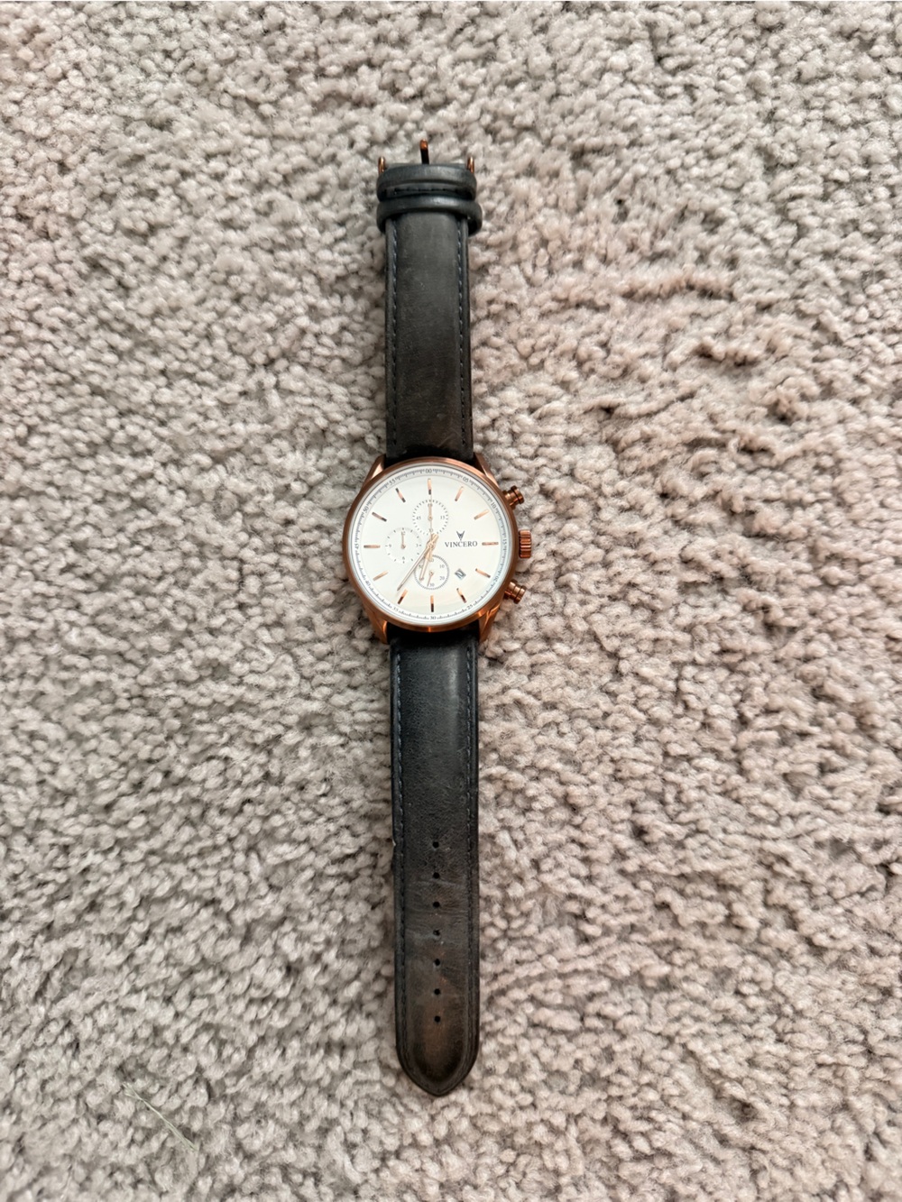 Vincero Men's Chronograph Watch - Black Leather Strap, Gold Case
